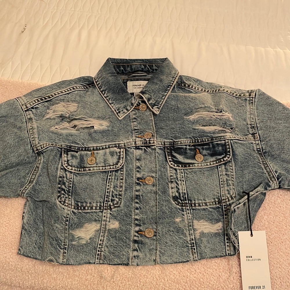 Forever 21 Cropped and Distressed Denim Jacket